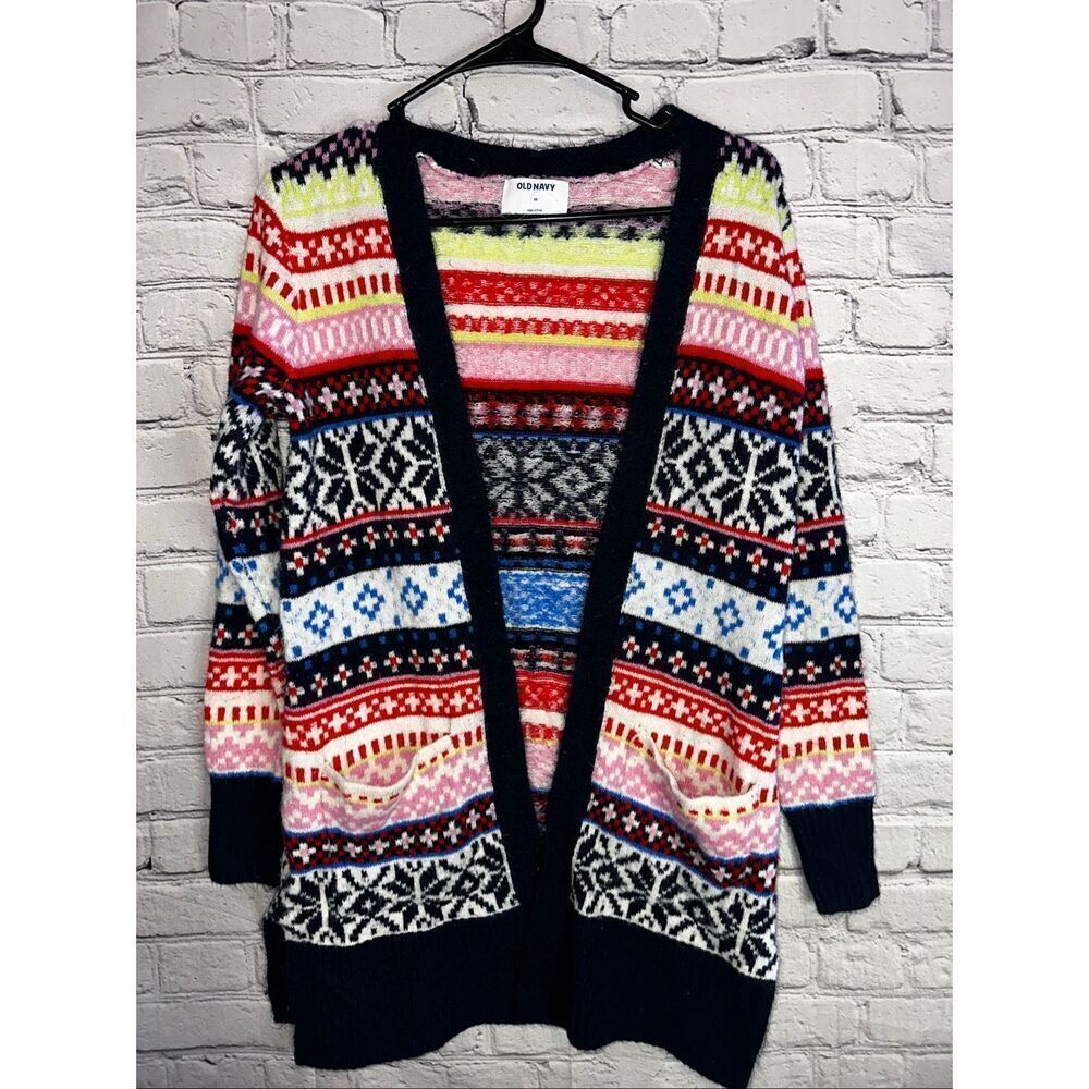 Preowned XS Old Navy Fair Isle Longline Open-Front Cardigan Sweater